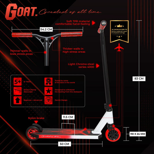NKD Goat Stuntstep 83cm / 85cm Rood Zwart Wit
