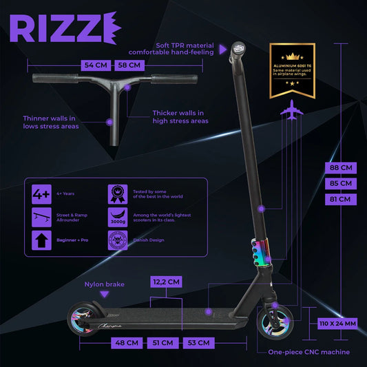 NKD Rizz Stuntstep Zwart Neochrome 88cm