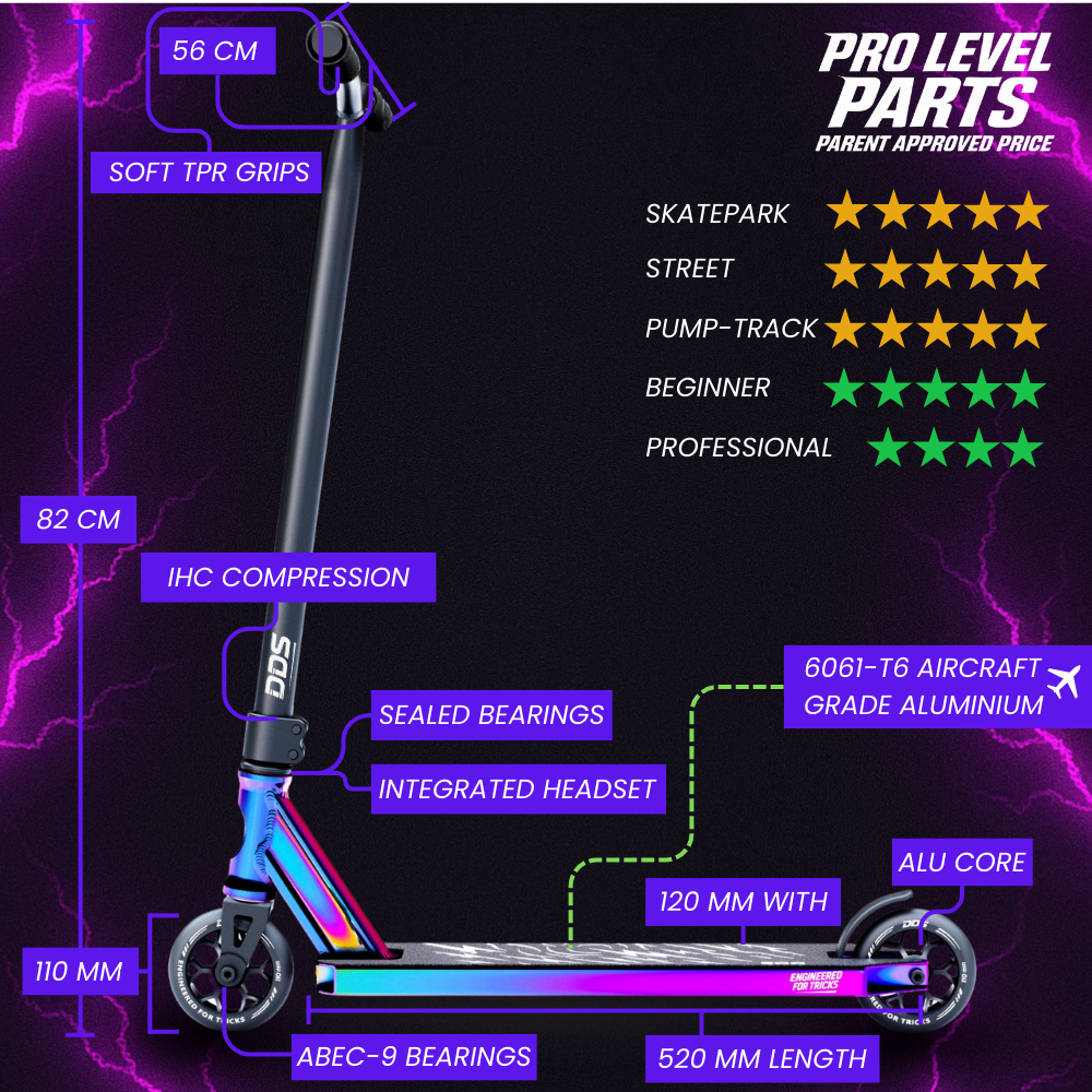 DDS Stuntstep Neochrome Zwart 82cm NL Merk