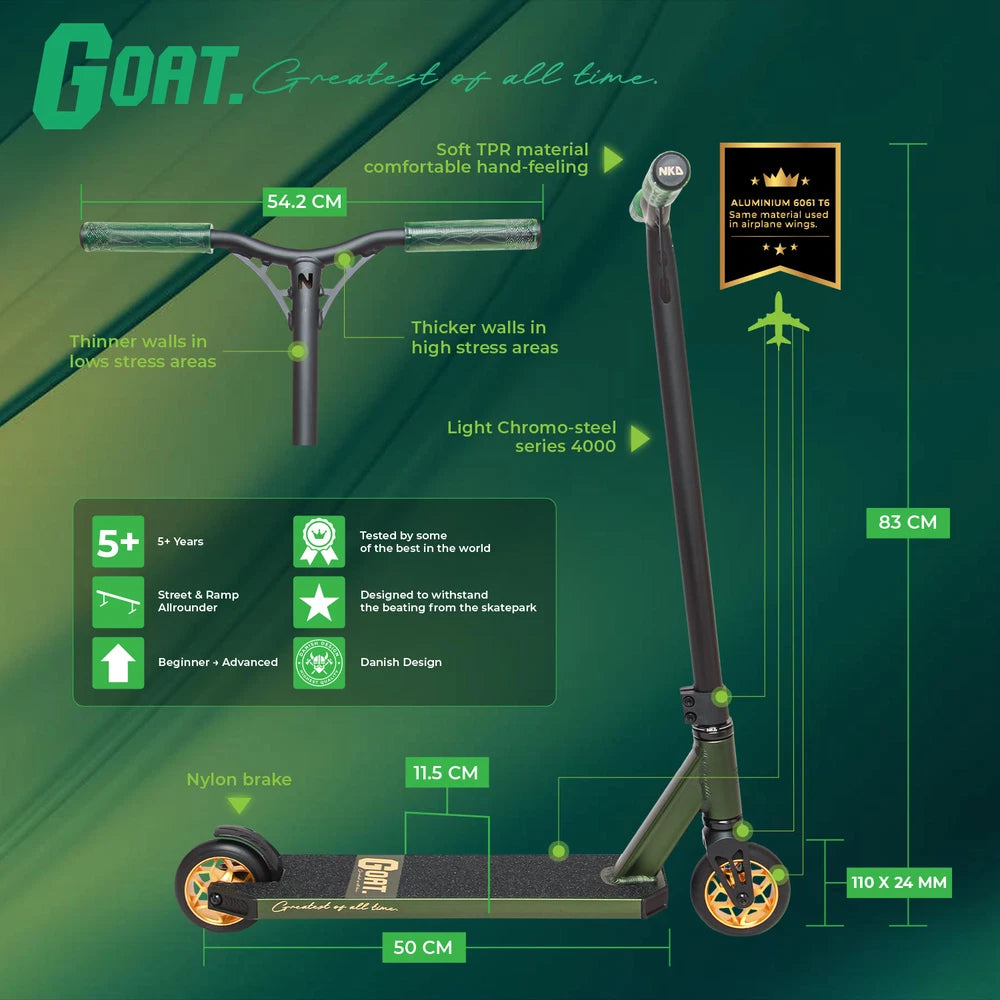 NKD Goat Stuntstep 83cm / 85cm Leger Groen Goud