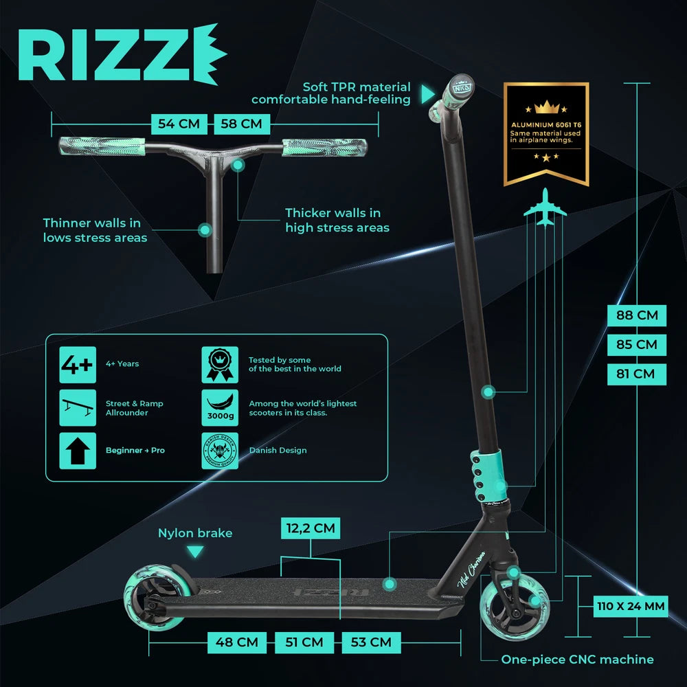 NKD Rizz Stuntstep Zwart Teal 88cm