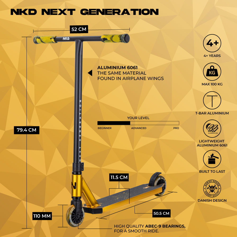 NKD Next Generation 2026 V2 Stuntstep 82cm / 79.5 cm Goud Zwart