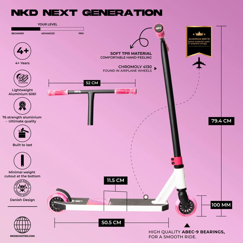 NKD Next Generation 2025 V2 Stuntstep 82cm / 79.5 cm Zwart Roze