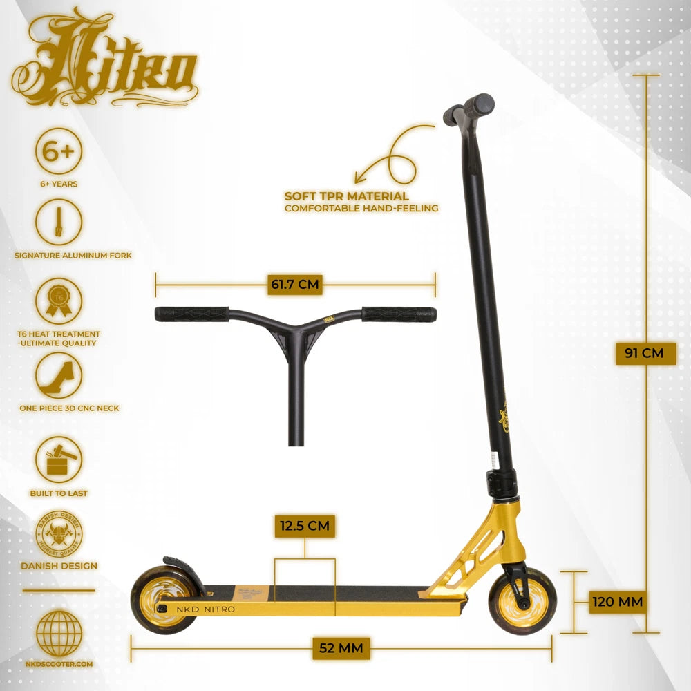 NKD Stuntstep Nitro Goud / Zwart 82cm