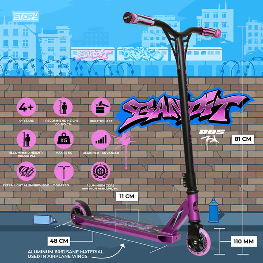 Story Bandit Dos stuntstep Paars Zwart 81cm