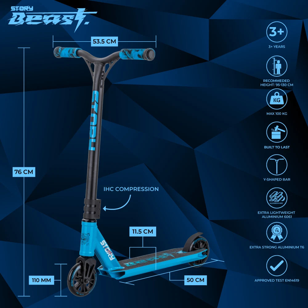 Story Beast Stuntstep Blauw Zwart 76cm
